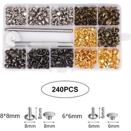 Press Stud Set, Leather Rivets, Copper Metal Press Studs, 240 Pieces, Sew-Free Buttons, Bronze Clothing Snaps, for Leather Crafts, Jacket, Wallet, Handbag, 4 Colours