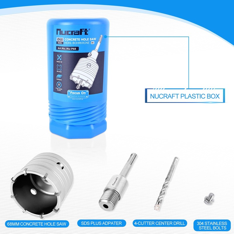 Nucraft SDS Plus Hollow Drill Bit 68 mm 4 Cutting