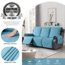 TAOCOCO 100% Waterproof Recliner Sofa Covers 3 Seater Split Couch Covers for 3 Cushion Reclining Couch with Straps, Non Slip Reclining Sofa Covers Furniture Protector for Kids Pets(3 Seater, Sky Blue)