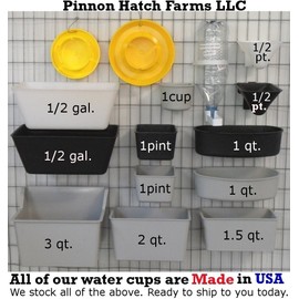 Pinnon Hatch Farms Cage Cups (12pk, Gray) 1 Quart / 32 fl oz Hanging Feed & Water Cage Cups