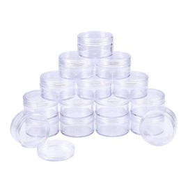 BENECREAT Set of 16, 1.0 fl oz (30 ml) Small Round Case, Plastic Case, Accessories, Beads, Cosmetics, Nail Parts Storage Box, Refill Containers, Small Storage Box, Clear