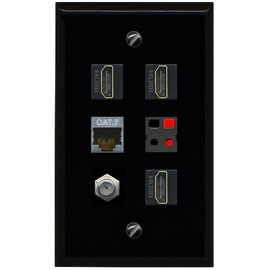 RiteAV CAT7 Coax 3 HDMI Speaker Flat/Solid Wall Plate [Black]