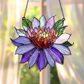 Purple Water Lily Flower Acrylic Suncatcher Stained Glass Effect Window Car Hanging Christmas Ornament Indoor Outdoor Decor Garden Sun Catcher Panel Flower Lover for Women Mom Grandma