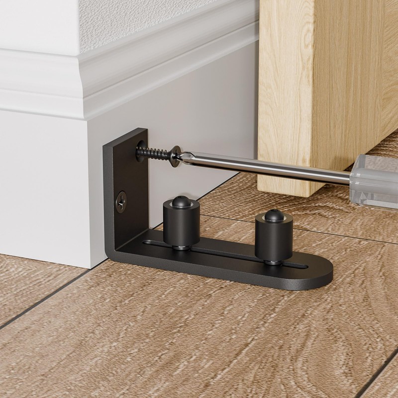 BONIKLUBA Adjustable Sliding Barn Door Floor Guide,Flat Bottom Design Style,Black(1PCS)