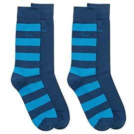 BOSS Men's 4 Pack RS Block Stripes and Plain CC Socks, Dark Blue, Dark Blue 404