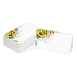 Table Place Card, Sunflower Themed Tent Style Cards, Pack of 25 Half-Fold Reception Place Card, Perfect for Sunflower Party, Wedding, Bridal & Baby Shower, Birthday, Banquet and Special Events A21