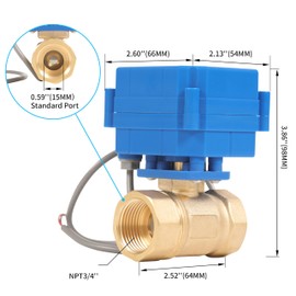 HFS(R) Brass Motorized Ball Valve Electrical Normally Closed - 3/4" NPT with 15mm Standard Port,2 Wires Auto Return Setup, 9-24V DC for Fluid Control