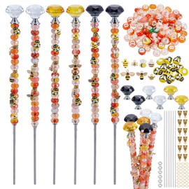 FREEBLOSS 210+Pcs Beaded Garden Stakes Kit DIY Fairy Wand Garden Stake Beads Kits Bee Beaded Stakes with Bee Pendants and Colorful Resin Beads DIY Yard Stake for Outdoor Decoration