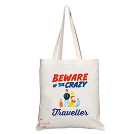Coralgraph Inc TB1003 Beware of the Crazy Traveller Novelty Present Gift Printed Eco-Friendly Stylish Long Handled Tote Shoulder Bag