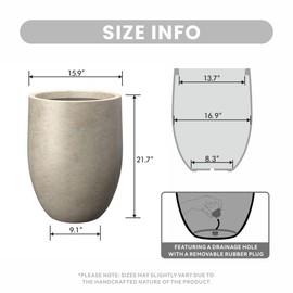 Kante Tall Concrete Planter, 21.7-Inch Height Weathered Concrete Large Indoor Outdoor Plant Pot with Drainage Hole for Patio Garden Home, Modern Decor for Flowers and Tree