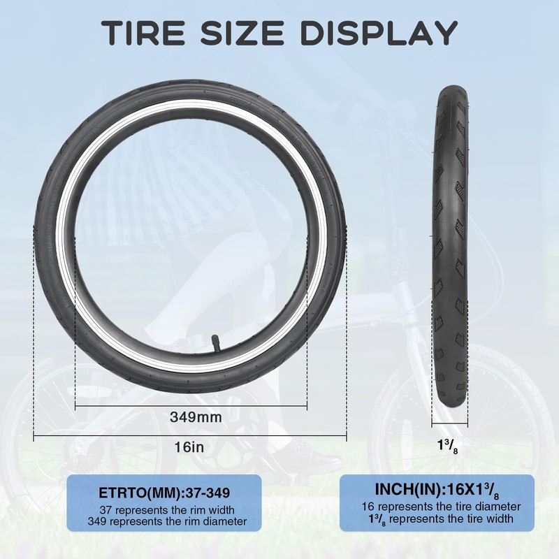16 x 1 3/8 Bike Tire (37-349), 16 Inch Folding