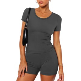 WIHOLL 2 Piece Sets for Women Summer Biker Short Fitness Workout Gym Matching Sets Plus Size Spring Clothes Lounge Beach Vacation Going Out Date Outfits Loungewear Cruise Travel XL