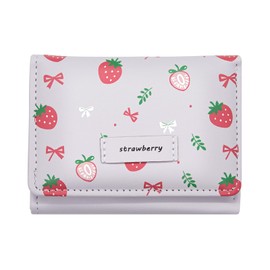 YAMEIZE Small Strawberry Wallet for Women Girls Cute Print Bow Purse PU Leather Card Holder for Ladies