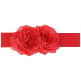 Elerevyo Women's Big Double-Flower Stretchy Belt, Elastic Wide Chunky Waistband Belts for Dress 70x6cm/27.6x2.4 inches(LxW) Red