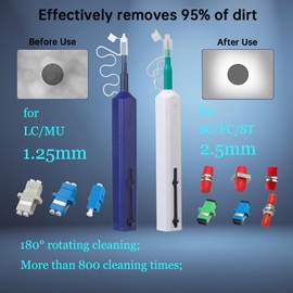 Xunsomten 2PC Fiber Cleaner Pen for 1.25mm & 2.5mm SC/FC/ST/LC/MU Connectors, Over 800 Cleans, Fiber End Face & Optical Connector Cleaner