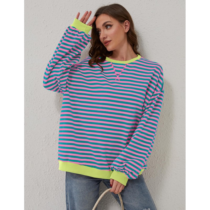 DUOEASE Pullover Women's Striped Oversize Pullover Long Sleeve Autumn Crew