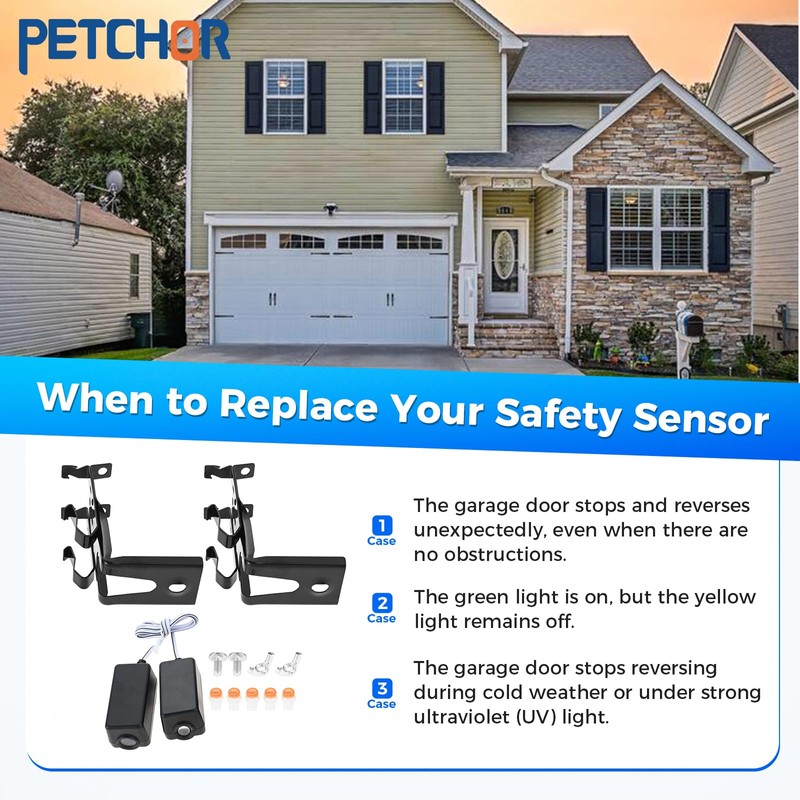 PETCHOR 41A5034 Garage Door Safety Sensor with Brackets, Garage Door