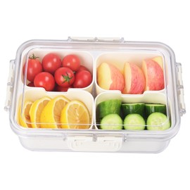 Snack Box Container, 4 Compartment Divided Serving Tray with Lid, Portable Storage Organizer for Fruits, Veggie, Snacks, Reusable Snack Box Charcuterie Platter for Party, Picnic, Travel, Road Trips