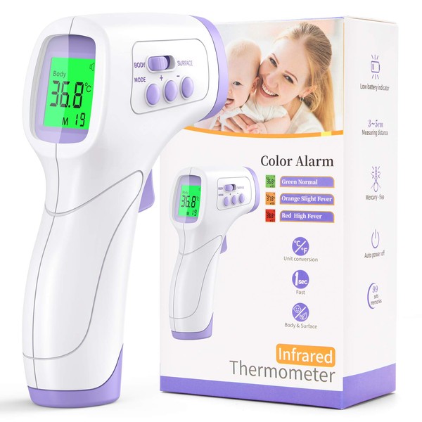 Thermometer for Adults, KKmier Digital Forehead Thermometers, Non Contact Infrared Temperature Checker for Adults Children Baby, Thermometer Gun with Fever Alarm, 2s Readings, 99 Measurement Memory