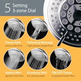 Hydroluxe For California High Pressure 24-setting Handheld & Rain Shower Head Combo, Stainless Steel Hose, 3-way Water Diverter - Chrome Finish