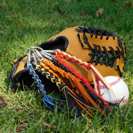 [Leather King] Hard Baseball Glove Leather Keychain (Orange/Black)