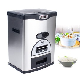 Gdrasuya10 Auto Rice Dispenser 10kg/22lb Stainless Steel ABS Rice Storage Container Black Food Storage Box Cereal Grain Bean Rice Dispenser Container Measurable Rice Organization Home (10kg/22lb)