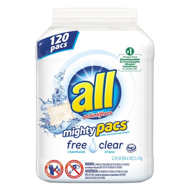 All Mighty Pacs Free & Clear Laundry Detergent, 120 Count