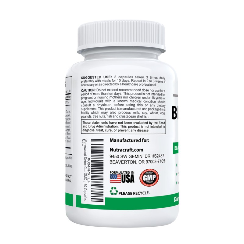 Nutracraft Black Walnut Detox Cleanse Supplement | Black Walnut, Wormwood,
