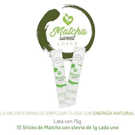 EURO TE Lata con 15 Sticks Matcha Sweet Lover, Té Verde Matcha con Hojas de Stevia Natural Molidas, Empaques Individuales