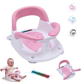 Wddbb Baby Bath seat for Babies 6 Months & up, 360° Stable Toddler Bath Chair with one-Touch Button, Back Hollow Design, Water Temperature Card & 4 Suction Cups for Safety (Pink)