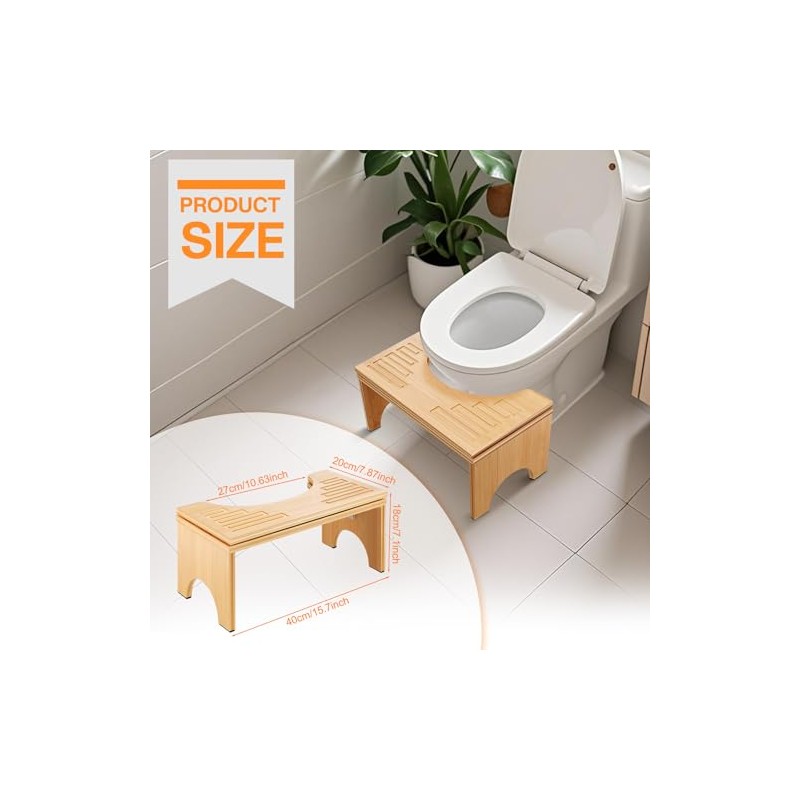 Foldable Toilet Stool 7.1 Inches Adjustable Height Bamboo Potty Stool