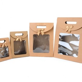 Kraft Gift Bag with Transparent Window & Ribbon Handles - Brown Paper 6ea