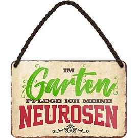 Tin Signs Funny Saying "Im Garten Pflege ich Meine Neurosen" Decorative Hanging Sign Metal Sign Door Sign House Entrance for Garden or Patio Funny Gift Idea for Gardeners 18 x 12 cm