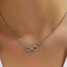 Andelaisi Boho Infinity Necklace Vintage Infinity Symbol Necklace Choker Sparkly Cz Infinity Pendant Necklace Cz Infinity Eternal Necklace for Women (Silver)