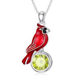 LONAGO Cardinal Necklace with Birthstone 925 Sterling Silver Red Bird Necklace Memorial Cardinals Appear When Angels Are Near Jewelry Gifts for Women Mom（August）