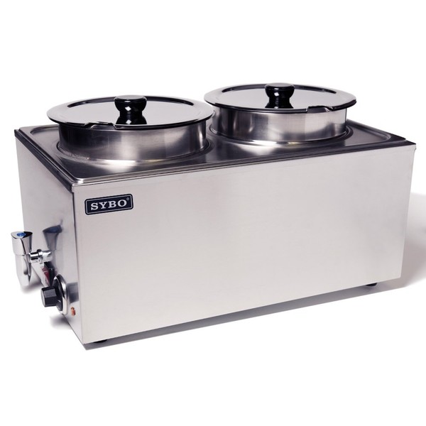 SYBO Commercial Grade Stainless Steel Bain Marie Buffet Food Warmer Steam Table for Catering and Restaurants (2 Round Pots with Tap)