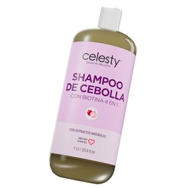CELESTY | Champú de Cebolla con Biotina y Antioxidantes para el Cabello | Fórmula Vegana y Sin Sulfatos - Promueve el Brillo, la Limpieza y el Aspecto Saludable - Para todo tipo de Cabello | 1 Litro