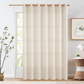 jinchan Linen Blend Beige Curtain Extra Wide 100 Inch Large Window Curtain Light Filtering Semi Sheer for Patio Sliding Glass Door Rustic Farmhouse Drapes for Living Room Bedroom Sunroom 100x90 Inch