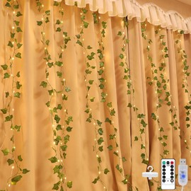 Bigzom Ivy Artificial Light Curtain 2 x 2 m, Ivy Fairy Lights Indoor with 8 Light Modes USB Light Curtain Indoor with 10 Hooks IP65 for Room Decoration Party Wedding