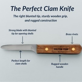 Fulton Fish Market Clam Knife - Professional Clam Shucking Tool and Opener - Clam Shucker with Ergonomic Handle