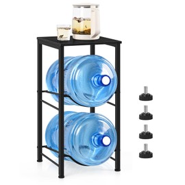 5 Gallon Water Jug Holder Water Cooler Dispenser with Top Shelf, 5 Gal Water Bottle Holder with 2 Slots Metal Frame for Kitchen, Dining Room, Office, Light Grey