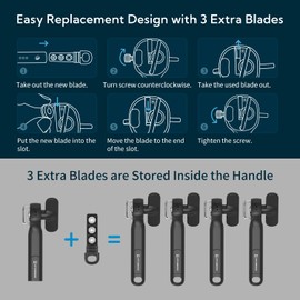 KITCHENDAO Replaceable Can Opener with 3 Extra Blades, Safe Cut Can Opener, Smooth Edge Manual Side Cut, No Sharp Edges Handheld Tin Opener With Super Sharp Replaceable Blade, Black