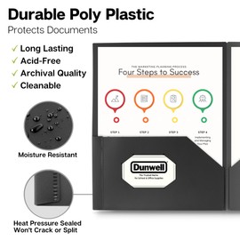 Dunwell Plastic Folders with Pockets (Black, 12 Pack), 2 Pocket Poly Folders for School, Home or Office, Durable Acid-Free Poly, Includes Removable Adhesive Labels