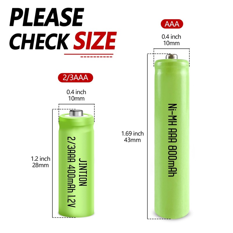 JINTION NIMH 2/3AAA Rechargeable 2/3 AAA Batteries 1.2V 400mAh Battery