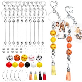 YHMQDU Beadable Keychain Making Kit Bars Colorful Wooden Beads Kit for Keychain Making Metal Beaded Keychain for Jewelry Making Gift Pendant DIY Crafts (Silver)