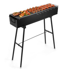 IRONWALLS Portable Charcoal Grill 32 Inch, Black Folding Stainless Steel Barbecue Grill for Outdoor Cooking, Large Lamb Skewer Grill for Patio, Party, Picnic, Travel, Camping, Home & Commercial Use