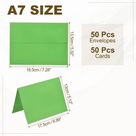 PATIKIL 50Pack Grass Green 5x7 Blank Cards and Envelopes, Self Seal A7 Envelopes with Folded Cardstock Small for Greeting Cards Wedding Greeting Birthday Invitations Letter Mailing
