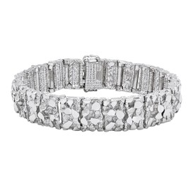 The Bling Factory Thick 15mm Rhodium Plated Chunky Nugget Textured Large Link Bracelet, 8"