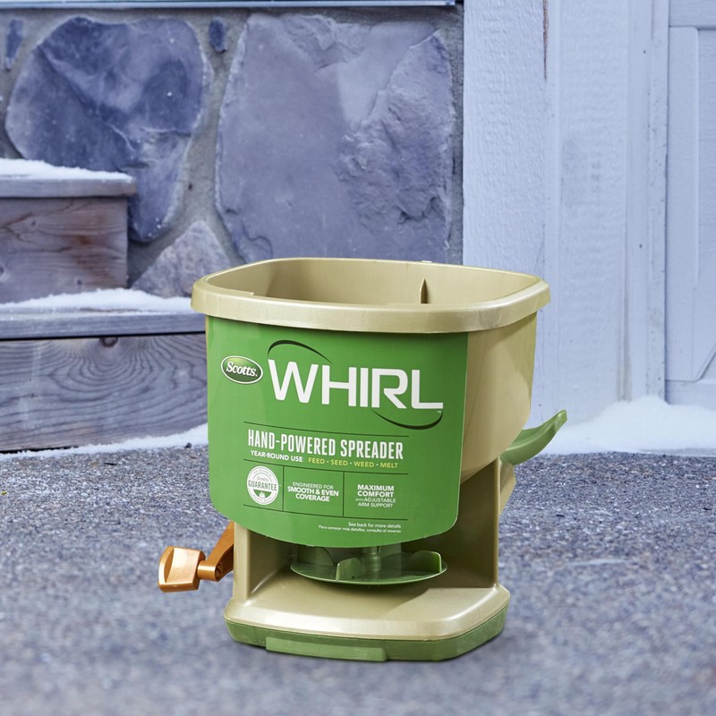 Scotts Whirl Hand-Powered Spreader for Grass Seed, Fertilizer, Salt, Ice