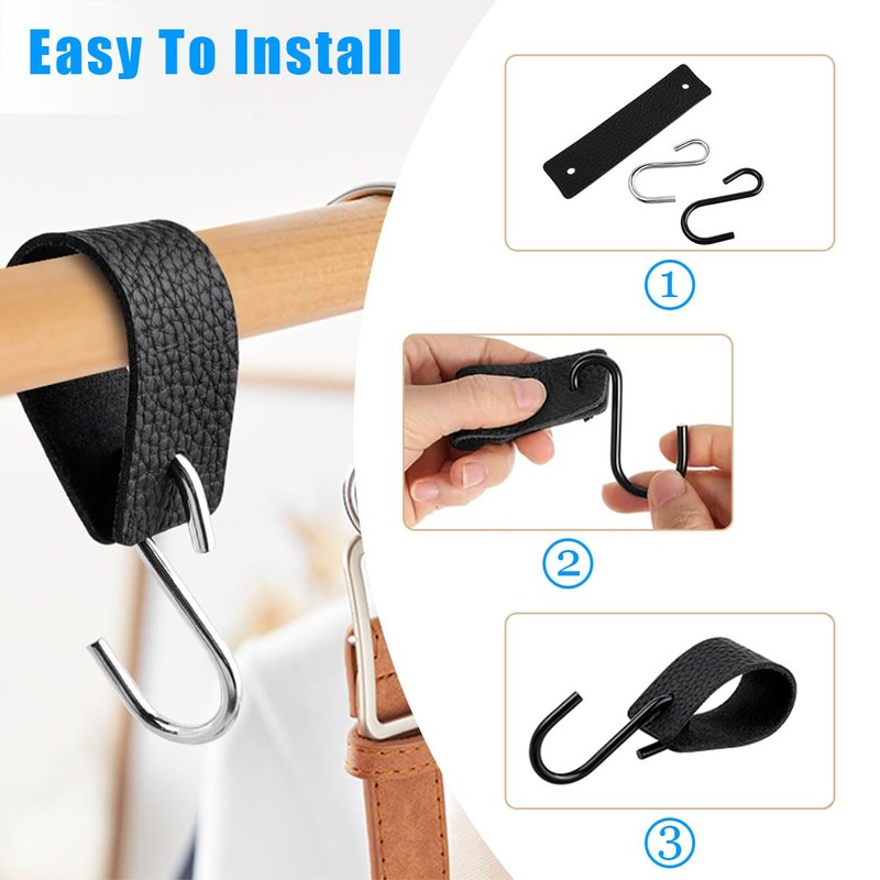 Evponk 10 Pcs Leather S Hooks for Hanging, Metal Hook